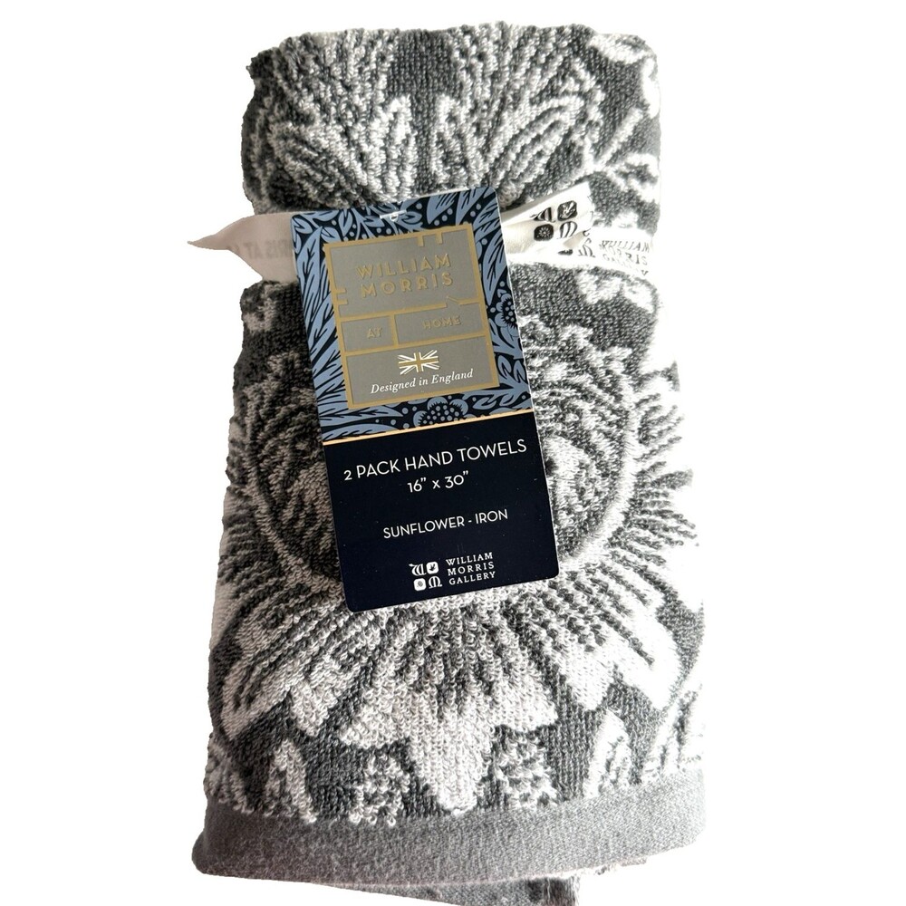 William Morris Sunflower Hand Towels Set of 2 Iron Gray Luxury Designed in UK